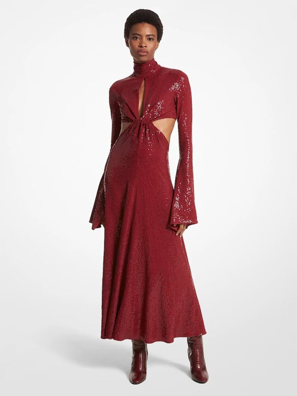 Michael Kors Collection Hand Embroidered Red Sequin Cutout Dress Sz 8 $5290